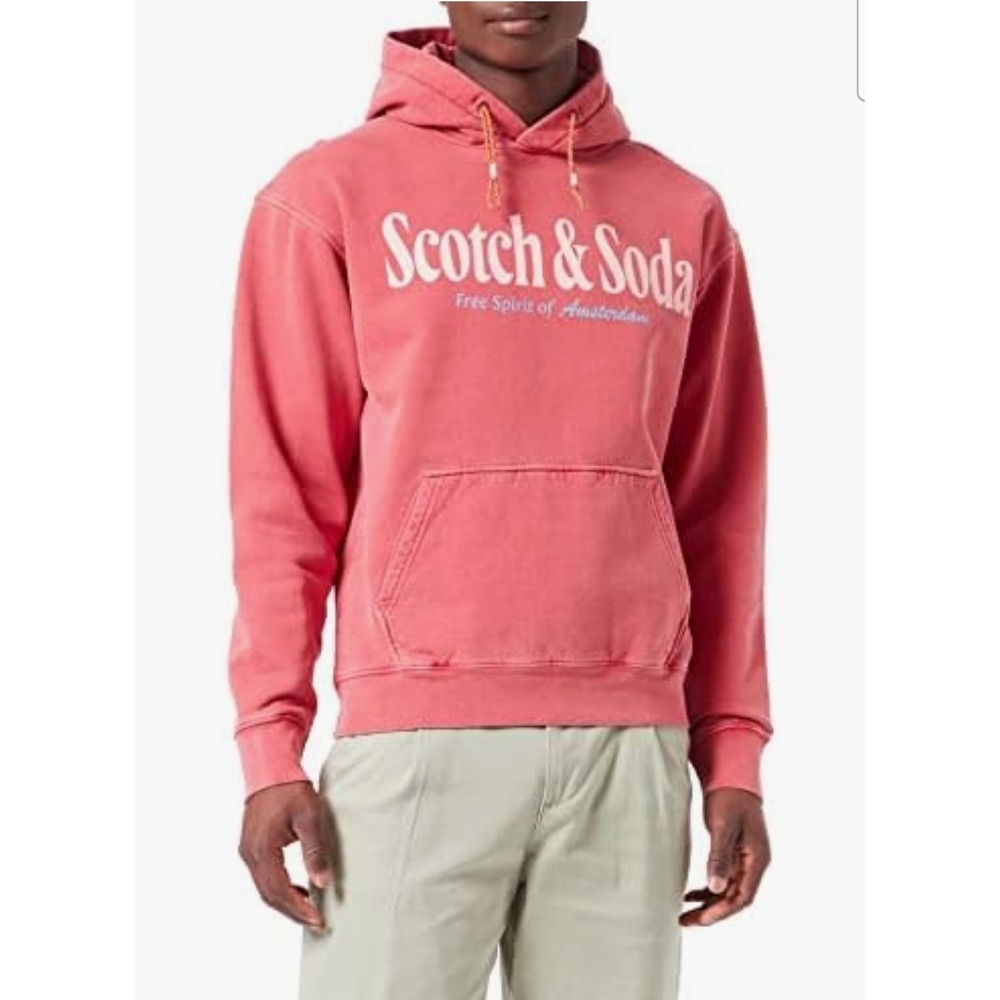 Scotch & Soda Coral‎ Men's Hoodie Sweatshirt Chest Logo Size Small